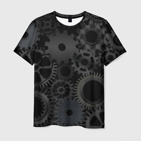 Мужская футболка 3D с принтом Механизмы в Белгороде, 100% полиэфир | прямой крой, круглый вырез горловины, длина до линии бедер | Тематика изображения на принте: hi tech | steampunk | брутальные | брутальный | инженер | инжинер | искусство механизмов | механизм | механизмы | стимпанк | текстура | черные шестерёнки | шестеренки | шестерни | я инженер