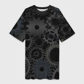 Платье-футболка 3D с принтом Механизмы в Белгороде,  |  | hi tech | steampunk | брутальные | брутальный | инженер | инжинер | искусство механизмов | механизм | механизмы | стимпанк | текстура | черные шестерёнки | шестеренки | шестерни | я инженер
