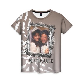 Женская футболка 3D с принтом Beetlejuice. Барбара и Адам в Белгороде, 100% полиэфир ( синтетическое хлопкоподобное полотно) | прямой крой, круглый вырез горловины, длина до линии бедер | beetlejuice | vdpartat | адам | барбара | битлджус | ужасы | черная комедия