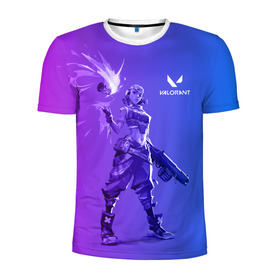 Мужская футболка 3D спортивная с принтом Valorant в Белгороде, 100% полиэстер с улучшенными характеристиками | приталенный силуэт, круглая горловина, широкие плечи, сужается к линии бедра | raze | riot games | valorant | валорант | рейз