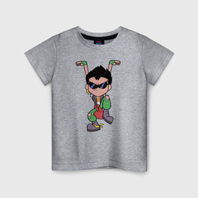 Детская футболка хлопок с принтом Робин в Белгороде, 100% хлопок | круглый вырез горловины, полуприлегающий силуэт, длина до линии бедер | robin | teen titans go | vdsvar | warner bros. | вперед | робин | юные титаны