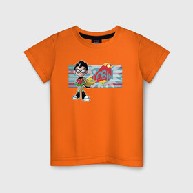 Детская футболка хлопок с принтом Робин в Белгороде, 100% хлопок | круглый вырез горловины, полуприлегающий силуэт, длина до линии бедер | robin | teen titans go | vdsvar | warner bros. | вперед | робин | юные титаны