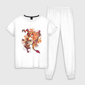 Женская пижама хлопок с принтом Дракон в Белгороде, 100% хлопок | брюки и футболка прямого кроя, без карманов, на брюках мягкая резинка на поясе и по низу штанин | арт | дракон | животные | картинка | китайский дракон | рисунок