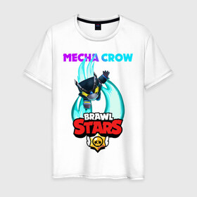 Мужская футболка хлопок с принтом BRAWL STARS MECHA CROW. в Белгороде, 100% хлопок | прямой крой, круглый вырез горловины, длина до линии бедер, слегка спущенное плечо. | 8 bit | brawl stars | crow | gale | leon | leon shark | max | mecha | mecha crow | mr.p | sally leon | shark | tara | virus 8 bit | werewolf leon | акула | берли | бравл старс | ворон | макс | оборотень