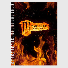 Тетрадь с принтом FIRE MONSTER ENERGY (Z) в Белгороде, 100% бумага | 48 листов, плотность листов — 60 г/м2, плотность картонной обложки — 250 г/м2. Листы скреплены сбоку удобной пружинной спиралью. Уголки страниц и обложки скругленные. Цвет линий — светло-серый
 | black monster | bmx | claw | energy | fire | monster | monster energy | moto | motocross | race | sport | киберспорт | когти | монстер энерджи | монстр | мото | мотокросс | огонь | ралли | скейтбординг | спорт | энергия