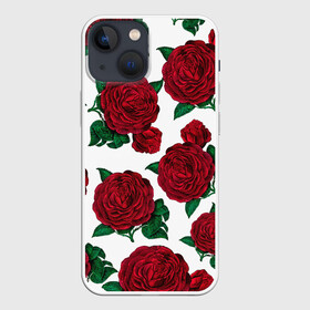 Чехол для iPhone 13 mini с принтом Винтажные розы в Белгороде,  |  | flowers | pattern | алые | бутоны | винный | винтаж | винтажные | готика | готический | девушкам | женщинам | красныерозы | лепестки | лето | листья | любовь | нежность | паттерн | подарок | праздник | природа