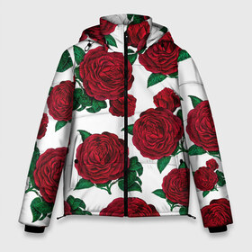 Мужская зимняя куртка 3D с принтом Винтажные розы в Белгороде, верх — 100% полиэстер; подкладка — 100% полиэстер; утеплитель — 100% полиэстер | длина ниже бедра, свободный силуэт Оверсайз. Есть воротник-стойка, отстегивающийся капюшон и ветрозащитная планка. 

Боковые карманы с листочкой на кнопках и внутренний карман на молнии. | Тематика изображения на принте: flowers | pattern | алые | бутоны | винный | винтаж | винтажные | готика | готический | девушкам | женщинам | красныерозы | лепестки | лето | листья | любовь | нежность | паттерн | подарок | праздник | природа