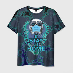 Мужская футболка 3D с принтом Stay at home hashtag в Белгороде, 100% полиэфир | прямой крой, круглый вырез горловины, длина до линии бедер | covid | isolation | stay at home | stayhome | болезнь | здоровье | изоляция | карантин | ковид | ковид 19 | корновирус | маска | очки | режим изоляции | сиди дома | сидим дома | удаленка | удаленный