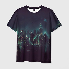 Мужская футболка 3D с принтом Bioshock Rapture в Белгороде, 100% полиэфир | прямой крой, круглый вырез горловины, длина до линии бедер | bioshock | bioshok | rapture | биошок | восторг | город | город восторг | затопленный | затопленный город | ночной город | подводный город | подводный мир | рапчер