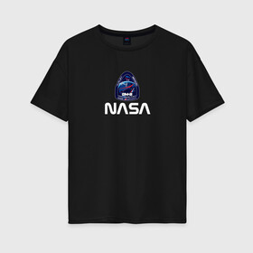 Женская футболка хлопок Oversize с принтом Crew Dragon NASA в Белгороде, 100% хлопок | свободный крой, круглый ворот, спущенный рукав, длина до линии бедер
 | behnken | crew | dm 2 | dragon | f9 | falcon | hurley | logo | nasa | space | spacex | астронавты | бенкен | илон | космос | лого | логотип | маск | наса | ракета