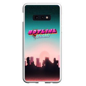 Чехол для Samsung S10E с принтом HOTLINE MIAMI в Белгороде, Силикон | Область печати: задняя сторона чехла, без боковых панелей | abstraction games | dennaton games | devolver digital | game | hotline miami | hotline miami 2: wrong number | retrowave | synthwave | мотель | мотель майами