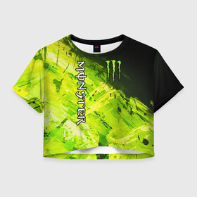 Женская футболка Crop-top 3D с принтом MONSTER ENERGY в Белгороде, 100% полиэстер | круглая горловина, длина футболки до линии талии, рукава с отворотами | black monster | bmx | claw | cybersport | energy | monster | monster energy | moto | motocross | race | sport | киберспорт | когти | монстер энерджи | монстр | мото | мотокросс | ралли | скейтбординг | спорт | энергия