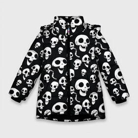 Зимняя куртка для девочек 3D с принтом Skulls pattern в Белгороде, ткань верха — 100% полиэстер; подклад — 100% полиэстер, утеплитель — 100% полиэстер. | длина ниже бедра, удлиненная спинка, воротник стойка и отстегивающийся капюшон. Есть боковые карманы с листочкой на кнопках, утяжки по низу изделия и внутренний карман на молнии. 

Предусмотрены светоотражающий принт на спинке, радужный светоотражающий элемент на пуллере молнии и на резинке для утяжки. | corpse bride | emily | scraps | tim burtons | vdgerir | victor van dort | wedding | wine of ages | zombie | свадебный букет | тим бертон | труп невесты