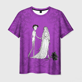 Мужская футболка 3D с принтом Newlyweds в Белгороде, 100% полиэфир | прямой крой, круглый вырез горловины, длина до линии бедер | corpse bride | emily | scraps | tim burtons | vdgerir | victor van dort | wedding | wine of ages | zombie | свадебный букет | тим бертон | труп невесты