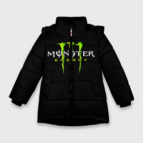 Зимняя куртка для девочек 3D с принтом MONSTER ENERGY в Белгороде, ткань верха — 100% полиэстер; подклад — 100% полиэстер, утеплитель — 100% полиэстер. | длина ниже бедра, удлиненная спинка, воротник стойка и отстегивающийся капюшон. Есть боковые карманы с листочкой на кнопках, утяжки по низу изделия и внутренний карман на молнии. 

Предусмотрены светоотражающий принт на спинке, радужный светоотражающий элемент на пуллере молнии и на резинке для утяжки. | black monster | bmx | claw | cybersport | energy | monster | monster energy | moto | motocross | race | sport | киберспорт | когти | монстер энерджи | монстр | мото | мотокросс | ралли | скейтбординг | спорт | энергия