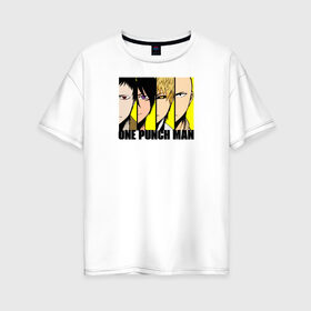 Женская футболка хлопок Oversize с принтом One Punch Man в Белгороде, 100% хлопок | свободный крой, круглый ворот, спущенный рукав, длина до линии бедер
 | one punch man | saitama | ванпанчмен | герои | люди | персонажи | сайтама