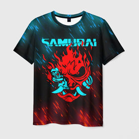 Мужская футболка 3D с принтом CYBERPUNK 2077 SAMURAI в Белгороде, 100% полиэфир | прямой крой, круглый вырез горловины, длина до линии бедер | cd project red | cyberpunk 2077 | demon | keanu reeves | samurai | smile | демон | киану ривз | киберпанк 2077 | самураи | смайл