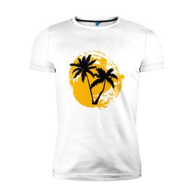 Мужская футболка премиум с принтом Лето близко! в Белгороде, 92% хлопок, 8% лайкра | приталенный силуэт, круглый вырез ворота, длина до линии бедра, короткий рукав | близко | жара | лето | море | небо | пальмы
