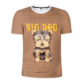 Мужская футболка 3D спортивная с принтом Большой пёс в Белгороде, 100% полиэстер с улучшенными характеристиками | приталенный силуэт, круглая горловина, широкие плечи, сужается к линии бедра | домашние животные | йоркширский терьер | собака | щенок