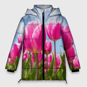 Женская зимняя куртка 3D с принтом Розовые тюльпаны в Белгороде, верх — 100% полиэстер; подкладка — 100% полиэстер; утеплитель — 100% полиэстер | длина ниже бедра, силуэт Оверсайз. Есть воротник-стойка, отстегивающийся капюшон и ветрозащитная планка. 

Боковые карманы с листочкой на кнопках и внутренний карман на молнии | flowers | бутоны | дача | девушке | женщинам | лепестки | летний | лето | листья | любимая | любовь | небесный | небо | нежный | облака | поляна | природа | растения | романтика | сад | синеенебо | солнечный