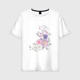 Женская футболка хлопок Oversize с принтом Акварельный цветы в Белгороде, 100% хлопок | свободный крой, круглый ворот, спущенный рукав, длина до линии бедер
 | акварель | арт | зеленый | лето | полевые цветы | рисунок | розовый | синий | фиолетовый | цветы