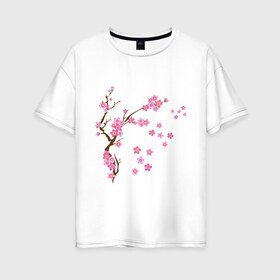 Женская футболка хлопок Oversize с принтом Розовая сакура в Белгороде, 100% хлопок | свободный крой, круглый ворот, спущенный рукав, длина до линии бедер
 | лето | розовый | сакура | цветение | цветы