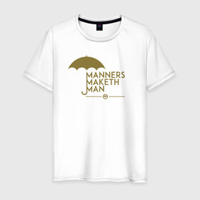 Мужская футболка хлопок с принтом Manners maketh man в Белгороде, 100% хлопок | прямой крой, круглый вырез горловины, длина до линии бедер, слегка спущенное плечо. | Тематика изображения на принте: kingsman | manners maketh man | кингсман