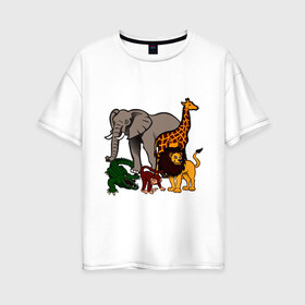 Женская футболка хлопок Oversize с принтом Африка в Белгороде, 100% хлопок | свободный крой, круглый ворот, спущенный рукав, длина до линии бедер
 | африка | детские | животные | жираф | звери | зоопарк | картинки | крокодил | лев | мультфильмы | обезьяна | прикольные | природа | слон
