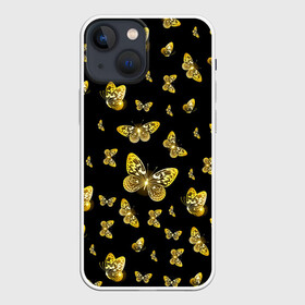 Чехол для iPhone 13 mini с принтом Golden Butterfly pattern в Белгороде,  |  | black | pattern | summer | wings | ангел | бабочка | бабочки | блестки | блестящий | девушке | желтые | животные | звери | золото | золотые | крылья | летать | летний | лето | мотылек | насекомое | ночные | паттерн