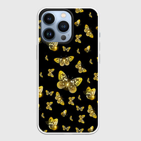 Чехол для iPhone 13 Pro с принтом Golden Butterfly pattern в Белгороде,  |  | Тематика изображения на принте: black | pattern | summer | wings | ангел | бабочка | бабочки | блестки | блестящий | девушке | желтые | животные | звери | золото | золотые | крылья | летать | летний | лето | мотылек | насекомое | ночные | паттерн
