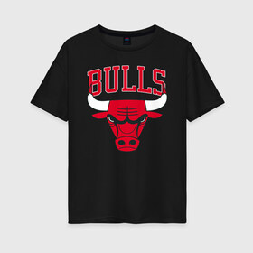 Женская футболка хлопок Oversize с принтом BULLS в Белгороде, 100% хлопок | свободный крой, круглый ворот, спущенный рукав, длина до линии бедер
 | air | bulls | chicago | nike | аир | баскетбол | баскетболист | буллз | бык | быки | логотип | нба | форма | чикаго | эмблема