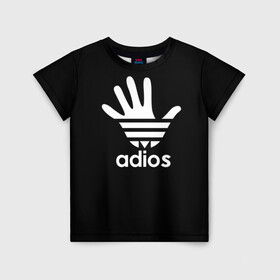 Детская футболка 3D с принтом Adios в Белгороде, 100% гипоаллергенный полиэфир | прямой крой, круглый вырез горловины, длина до линии бедер, чуть спущенное плечо, ткань немного тянется | adidas | adios | адидас | адьос | бренд | ладонь | мем | отпечаток | рука