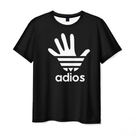 Мужская футболка 3D с принтом Adios в Белгороде, 100% полиэфир | прямой крой, круглый вырез горловины, длина до линии бедер | Тематика изображения на принте: adidas | adios | адидас | адьос | бренд | ладонь | мем | отпечаток | рука