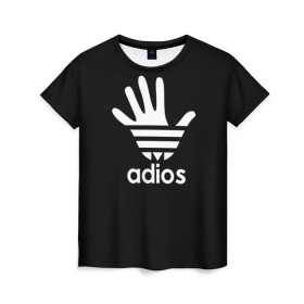Женская футболка 3D с принтом Adios в Белгороде, 100% полиэфир ( синтетическое хлопкоподобное полотно) | прямой крой, круглый вырез горловины, длина до линии бедер | adidas | adios | адидас | адьос | бренд | ладонь | мем | отпечаток | рука