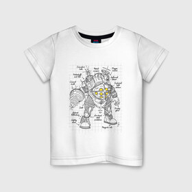 Детская футболка хлопок с принтом Big Daddy Sketch в Белгороде, 100% хлопок | круглый вырез горловины, полуприлегающий силуэт, длина до линии бедер | bioshock | horror | биошок | большой папа | большой папочка | рисунок | скетч | хоррор