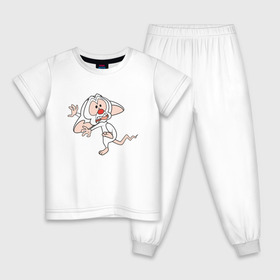 Детская пижама хлопок с принтом Брейн и Пинки в Белгороде, 100% хлопок |  брюки и футболка прямого кроя, без карманов, на брюках мягкая резинка на поясе и по низу штанин
 | animaniacs | vdpartat | белая мышь | брейн | гений | глупая мышь | озорные анимашки | пинки