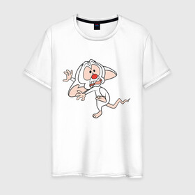 Мужская футболка хлопок с принтом Брейн и Пинки в Белгороде, 100% хлопок | прямой крой, круглый вырез горловины, длина до линии бедер, слегка спущенное плечо. | animaniacs | vdpartat | белая мышь | брейн | гений | глупая мышь | озорные анимашки | пинки