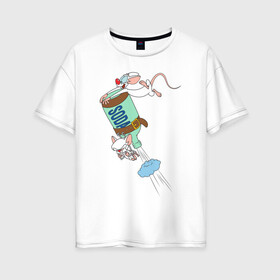 Женская футболка хлопок Oversize с принтом Брейн и Пинки Animaniacs в Белгороде, 100% хлопок | свободный крой, круглый ворот, спущенный рукав, длина до линии бедер
 | animaniacs | vdpartat | белая мышь | брейн | гений | глупая мышь | озорные анимашки | пинки