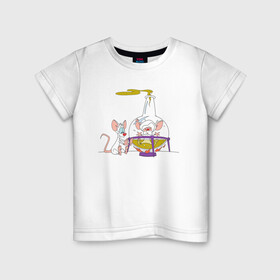 Детская футболка хлопок с принтом Animaniacs. Брейн, Пинки в Белгороде, 100% хлопок | круглый вырез горловины, полуприлегающий силуэт, длина до линии бедер | animaniacs | vdpartat | белая мышь | брейн | гений | глупая мышь | озорные анимашки | пинки