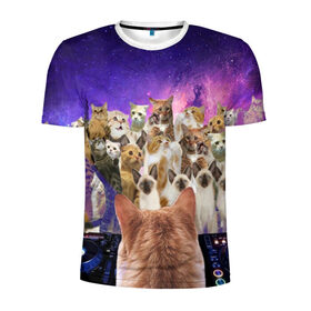 Мужская футболка 3D спортивная с принтом КОТ DJ в Белгороде, 100% полиэстер с улучшенными характеристиками | приталенный силуэт, круглая горловина, широкие плечи, сужается к линии бедра | cat | взгляд | кот | кот хипстер | котёнок | котятки | котятушки | кошечки | кошка | мордочка