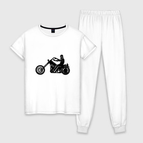 Женская пижама хлопок с принтом Chopper (Z) в Белгороде, 100% хлопок | брюки и футболка прямого кроя, без карманов, на брюках мягкая резинка на поясе и по низу штанин | bike | chopper | harley davidson | hdi | hog | moto | motorcycle | байк | мотоцикл | мотоциклист | харли дэвидсон | чоппер