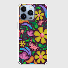 Чехол для iPhone 13 Pro с принтом летние цветы узор на темном в Белгороде,  |  | арт | вектор | лето | рисунок | ромашки | темный фон | узор | хаотичный | цветы