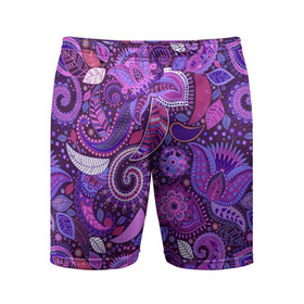 Мужские шорты спортивные с принтом фиолетовый этнический дудлинг в Белгороде,  |  | геометрия | дудлинг | дудлы | линии | рисунок | точки | узоры | фигуры | фиолетовый | цветы | этнический