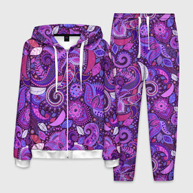Мужской костюм 3D с принтом фиолетовый этнический дудлинг в Белгороде, 100% полиэстер | Манжеты и пояс оформлены тканевой резинкой, двухслойный капюшон со шнурком для регулировки, карманы спереди | геометрия | дудлинг | дудлы | линии | рисунок | точки | узоры | фигуры | фиолетовый | цветы | этнический