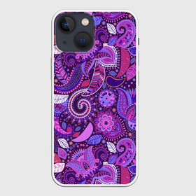 Чехол для iPhone 13 mini с принтом фиолетовый этнический дудлинг в Белгороде,  |  | геометрия | дудлинг | дудлы | линии | рисунок | точки | узоры | фигуры | фиолетовый | цветы | этнический