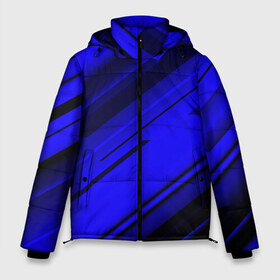 Мужская зимняя куртка 3D с принтом Blue and Black в Белгороде, верх — 100% полиэстер; подкладка — 100% полиэстер; утеплитель — 100% полиэстер | длина ниже бедра, свободный силуэт Оверсайз. Есть воротник-стойка, отстегивающийся капюшон и ветрозащитная планка. 

Боковые карманы с листочкой на кнопках и внутренний карман на молнии. | abstraction | geometry | hexagon | stripes | text | texture | абстракция | геометрия | линии | неон | неоновый | полосы | синий | спорт | текстура | фигуры | черный