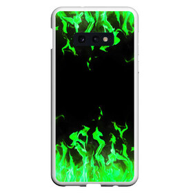 Чехол для Samsung S10E с принтом GREEN FIRE ОГОНЬ в Белгороде, Силикон | Область печати: задняя сторона чехла, без боковых панелей | abstraction | bright | fire | geometry | hexagon | light | neon | paints | stripes | texture | triangle | абстракция | брызги | геометрия | искры | краски | неон | неоновый | огонь | соты | текстура