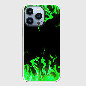 Чехол для iPhone 13 Pro с принтом GREEN FIRE | ОГОНЬ в Белгороде,  |  | abstraction | bright | fire | geometry | hexagon | light | neon | paints | stripes | texture | triangle | абстракция | брызги | геометрия | искры | краски | неон | неоновый | огонь | соты | текстура