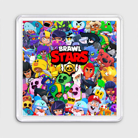 Магнит 55*55 с принтом BRAWL STARS ВСЕ БРАВЛЕРЫ в Белгороде, Пластик | Размер: 65*65 мм; Размер печати: 55*55 мм | Тематика изображения на принте: bibi | brawl stars | coach mike | crow | gale | leon | leon shark | max | mecha crow | mortis | mr.p | nani | phoenix | sally leon | sandy | spike | sprout | tara | virus 8 bit | werewolf | ворон | оборотень