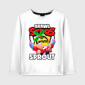 Детский лонгслив хлопок с принтом BRAWL STARS SPROUT в Белгороде, 100% хлопок | круглый вырез горловины, полуприлегающий силуэт, длина до линии бедер | bibi | brawl stars | coach mike | crow | gale | leon | leon shark | max | mecha crow | mortis | mr.p | nani | phoenix | sally leon | sandy | spike | sprout | tara | virus 8 bit | werewolf | ворон | оборотень